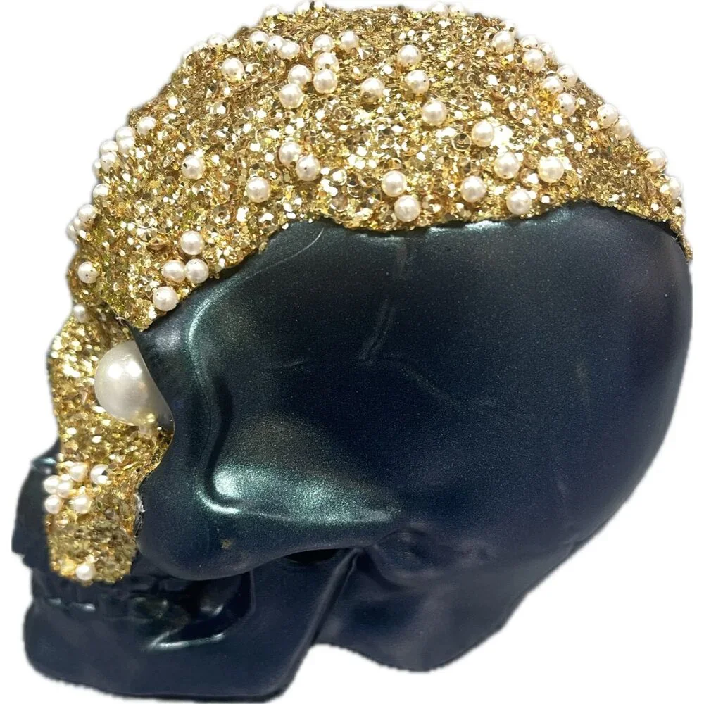 Target Bullseye’s Playground Halloween Decor Skull Metallic Blue Gold NEW
